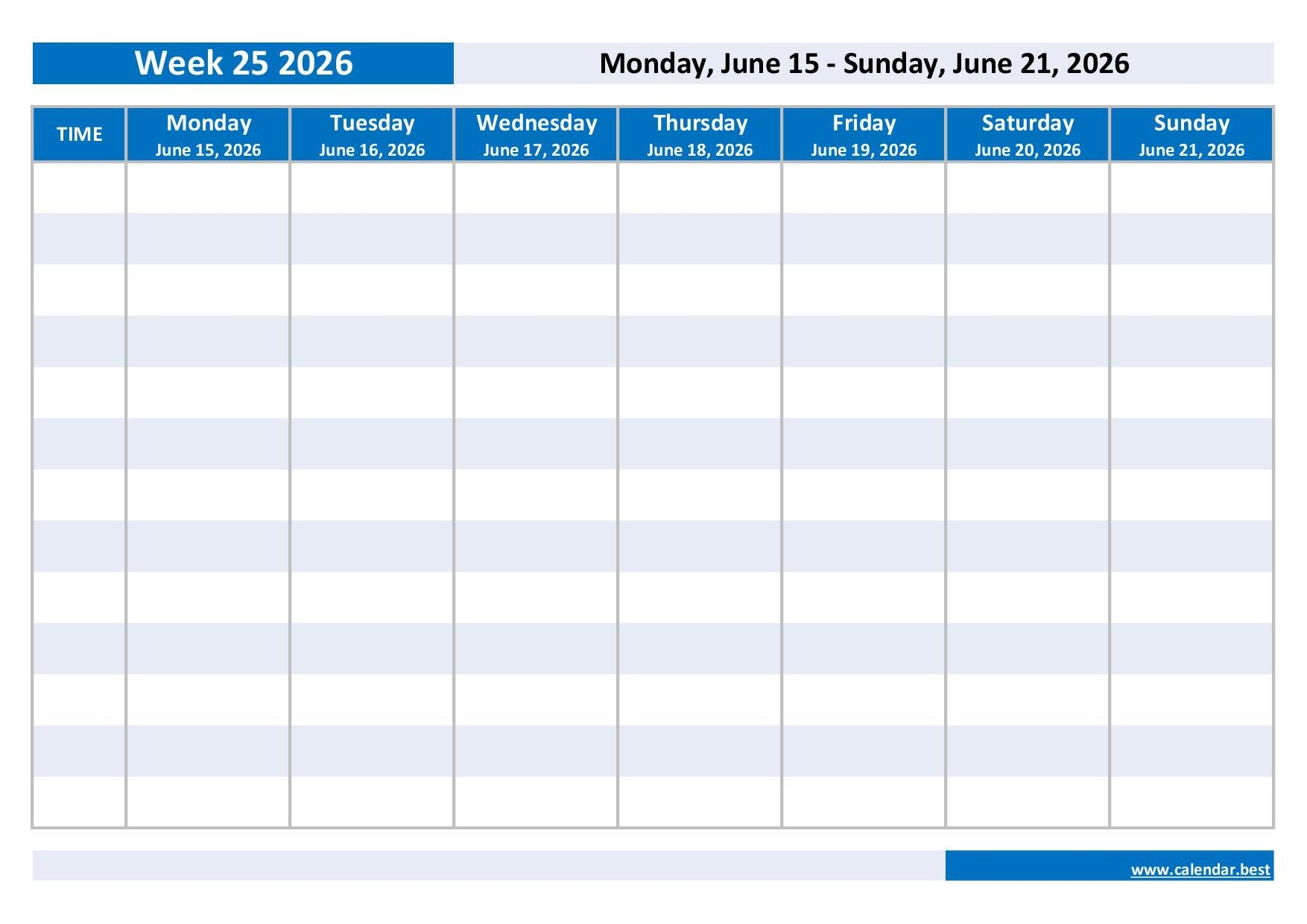 25 26 Printable Calendar