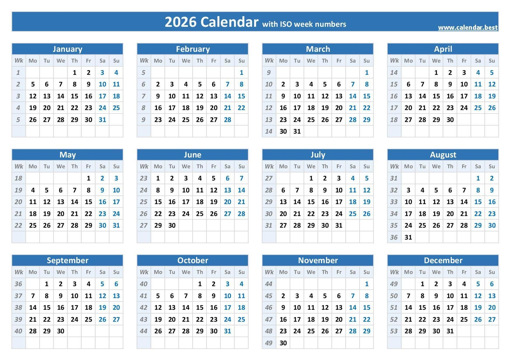 Week 52 2026 Dates Calendar And Weekly Schedule To Print
