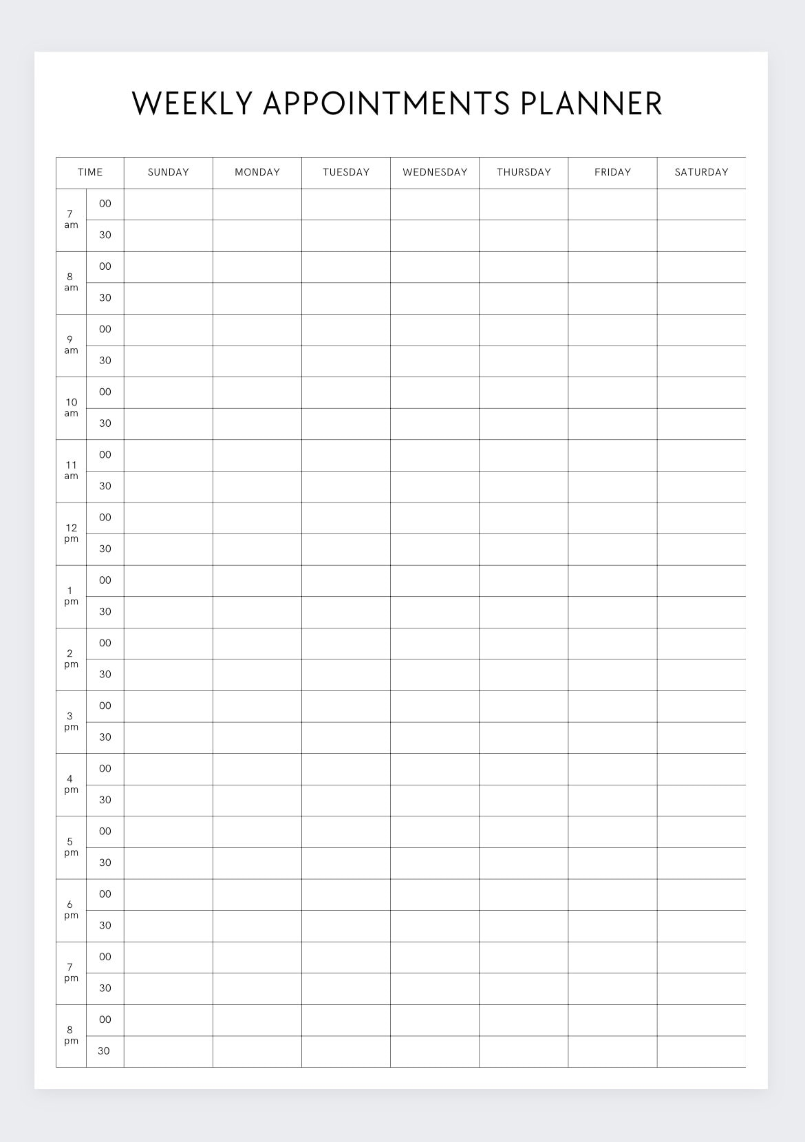 Daily Appointment Calendar Printable