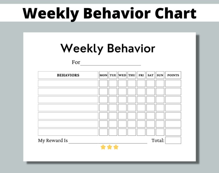 Weekly Behavior Chart Free Printable - Template Free Printable
