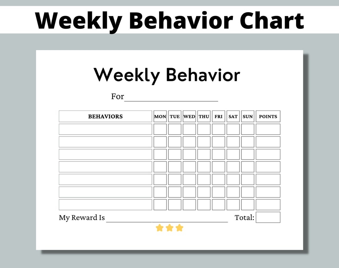 Weekly Behavior Chart Printable For Kids Students Classroom Preschool Kindergarten Home Points Reward Chart Sticker Chart Etsy