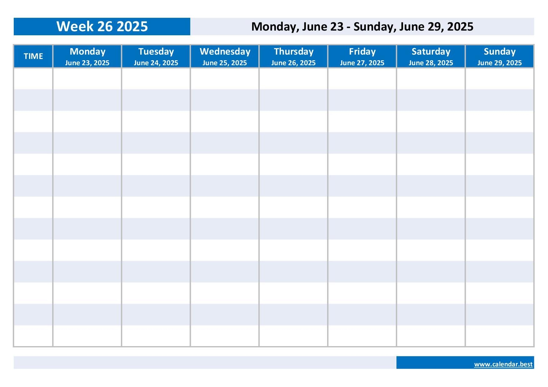 Printable Work Week Calendar