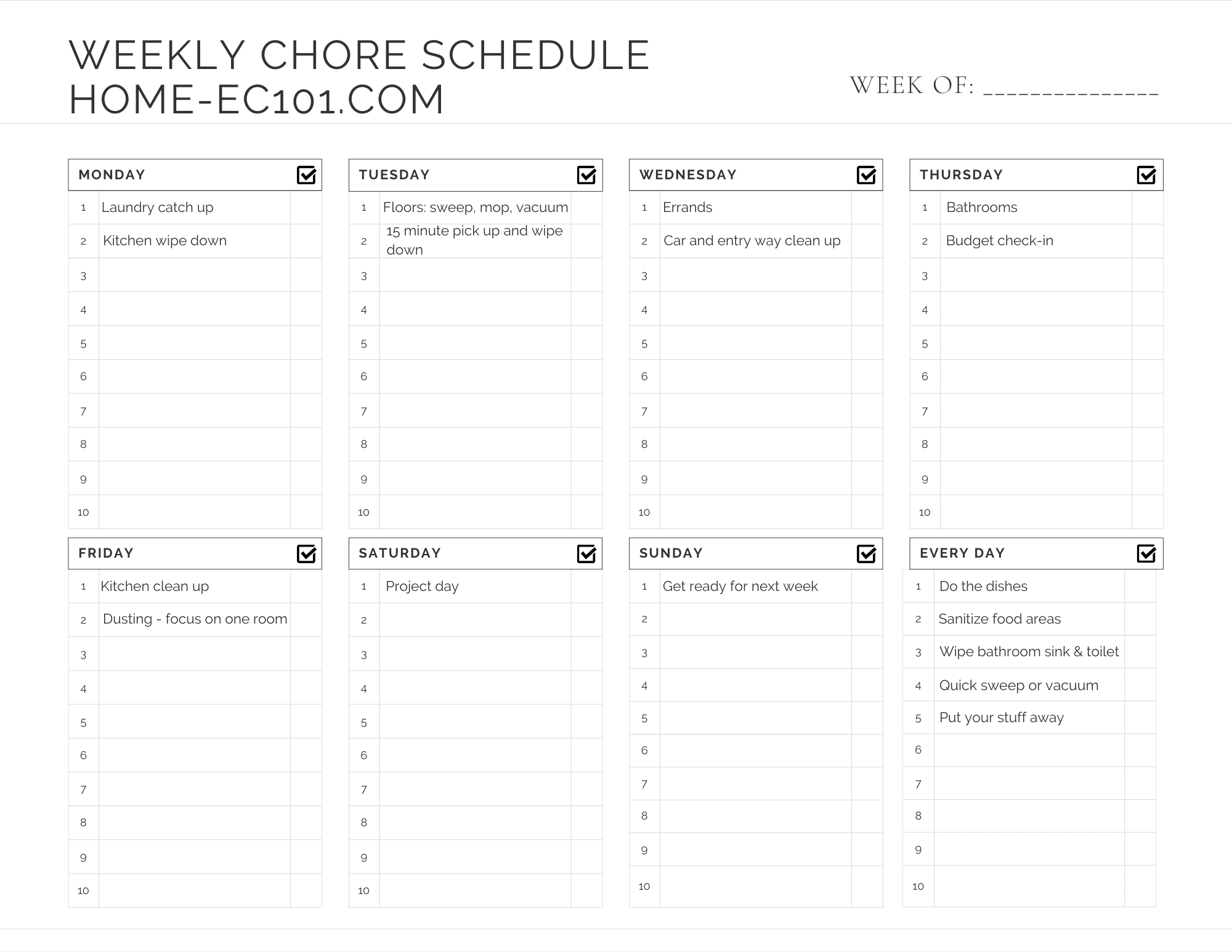 Weekly Printable Chore Chart