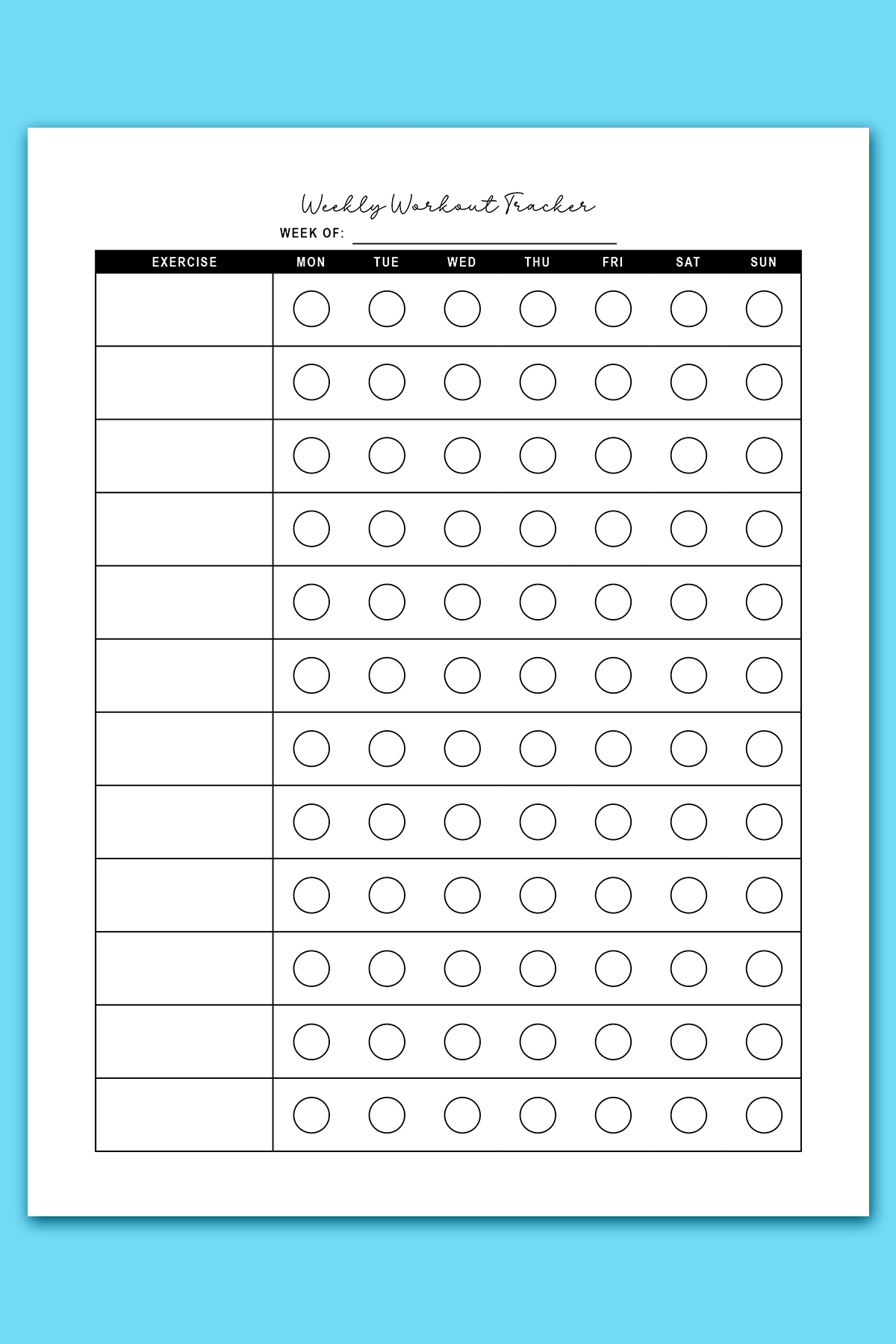 Weekly free printable workout log sheets example6 Mom Envy