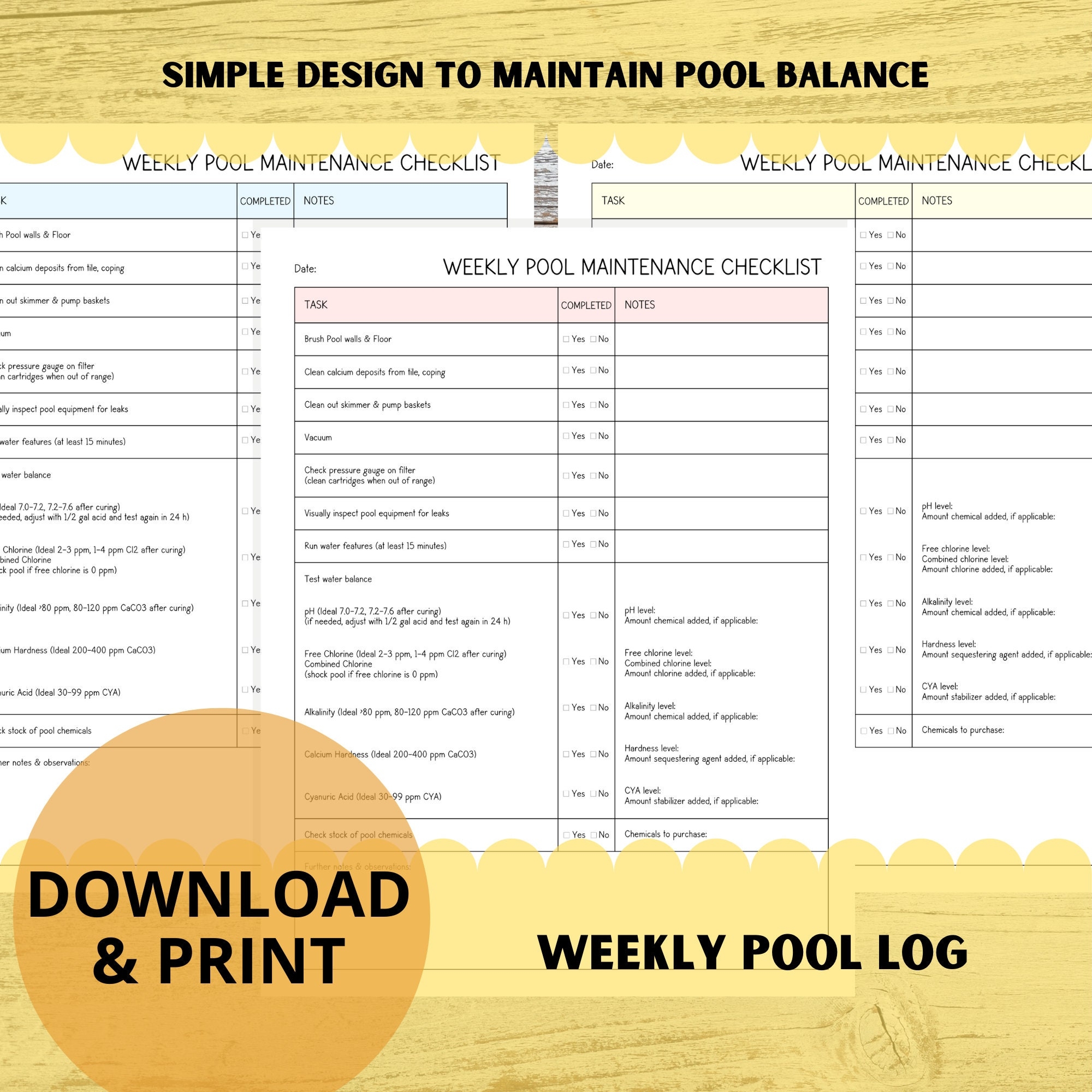 Printable Pool Chemical Log Sheet Printable Pool Chemical Log Sheet