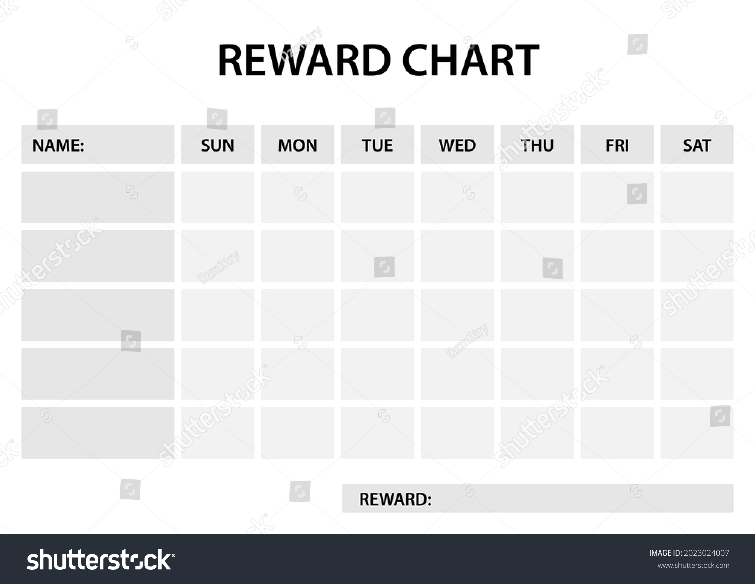 Weekly Reward Chart Blank Template Clipart Stock Vector Royalty Free 2023024007 Shutterstock