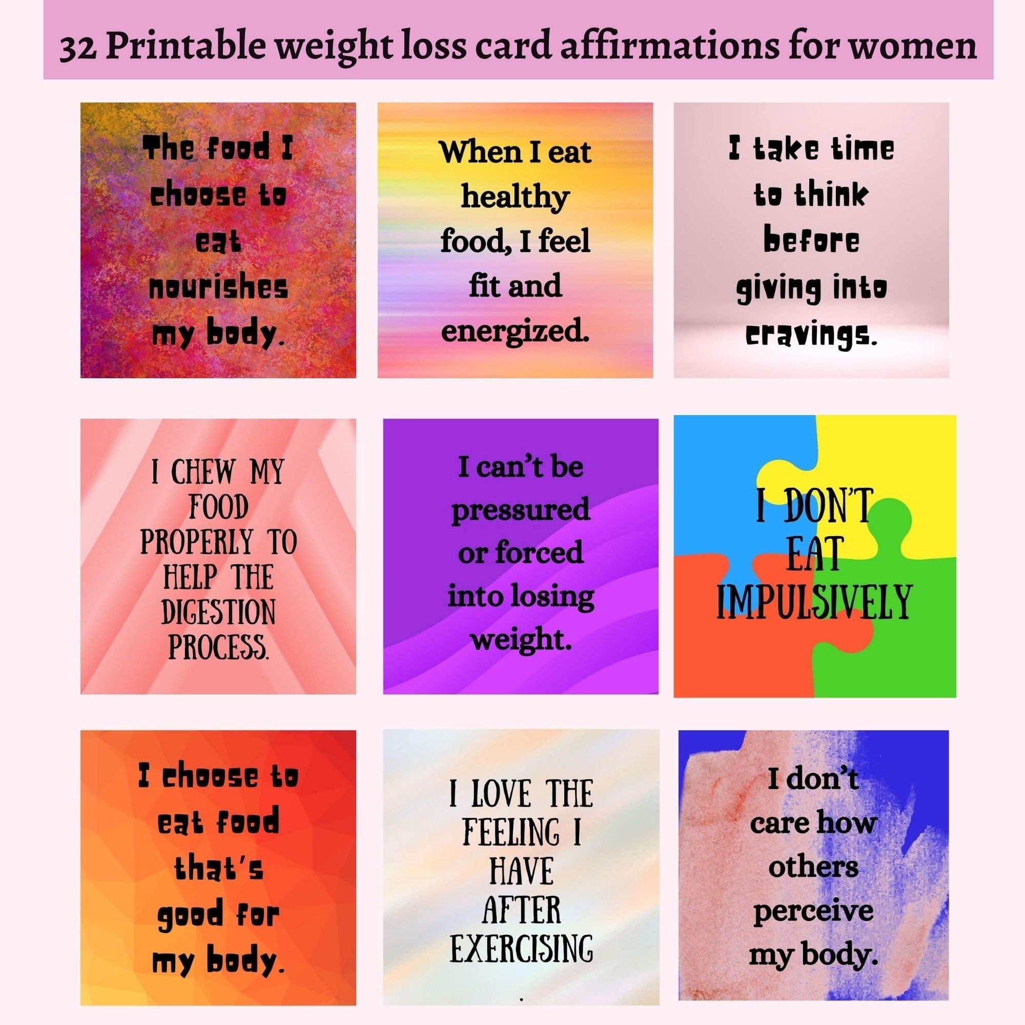 Weight Loss Affirmation Cards For Women Printable Motivation PDF Etsy