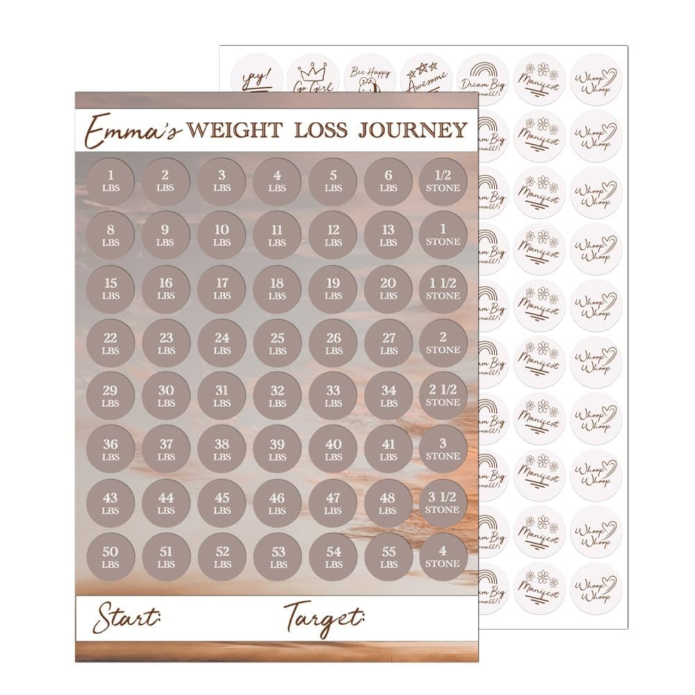 Weight Loss Chart 1to 4 Stone Laminated Sheet With Stickers Diet Reward Chart Weight Loss Motivation Red Sky Amazon co uk Handmade Products