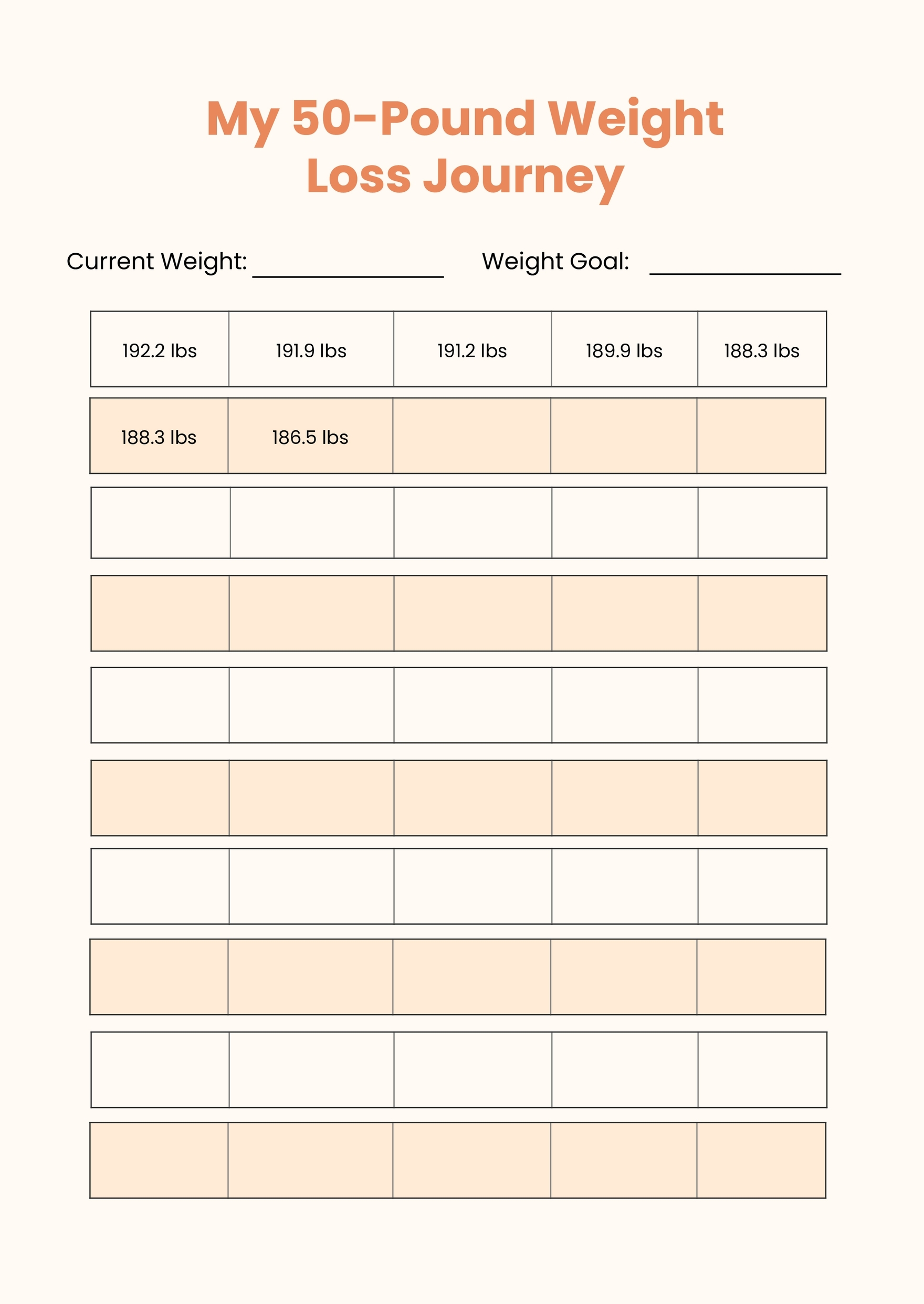 Weight Loss Chart 50 Pounds In Illustrator PDF Download Template