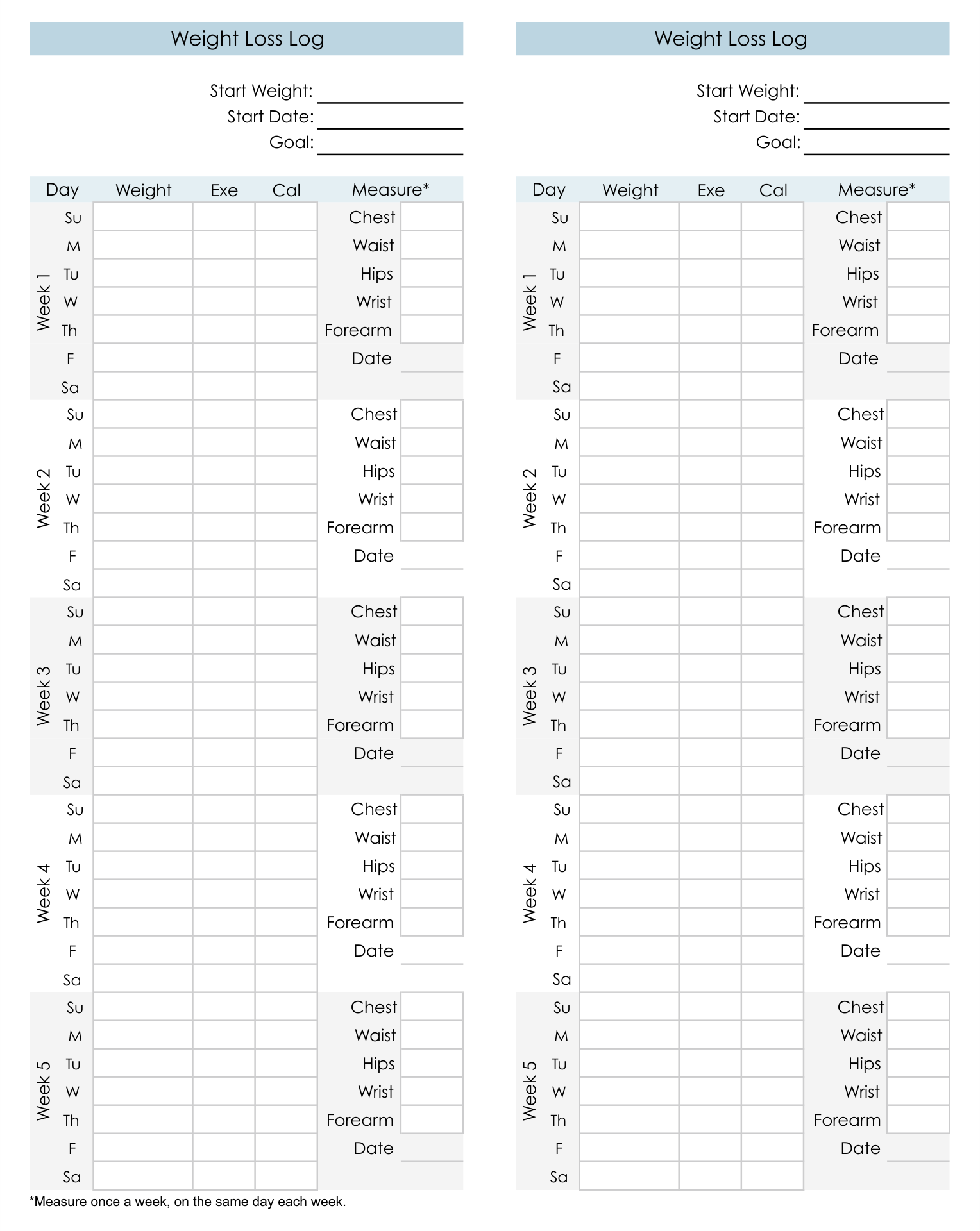 Weight Loss Forms 10 Free PDF Printables Printablee