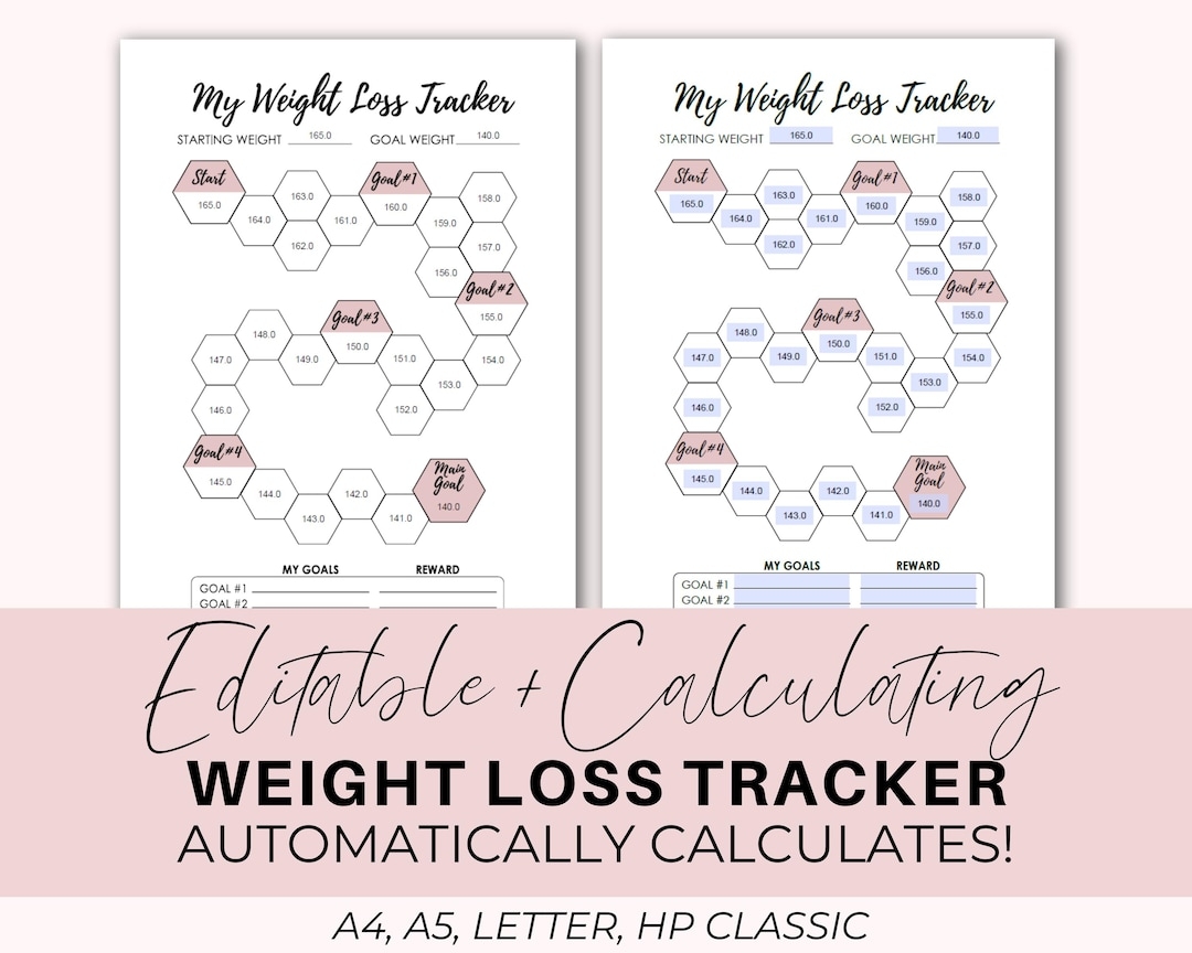 Weight Loss Tracker Printable Editable Auto populate Chart A5 Letter HP Classic PDF Etsy