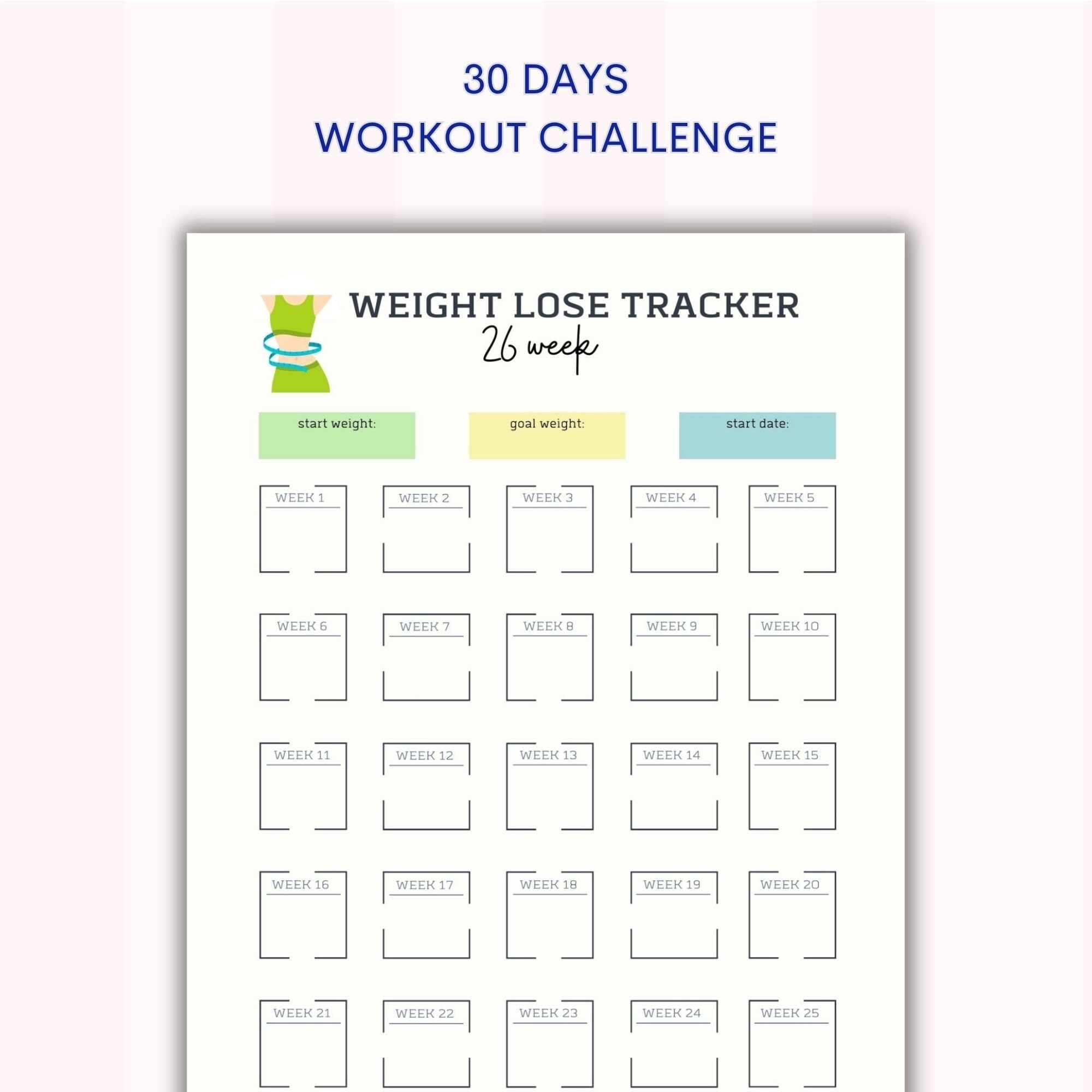 Weight Loss Tracker Weekly 6 Weeks Etsy