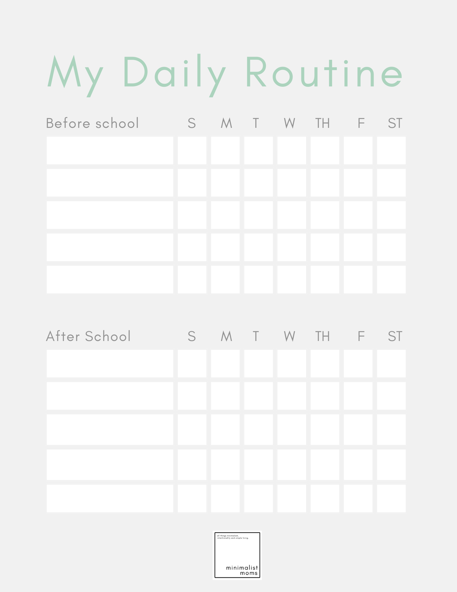 Kids Daily Routine Chart Printable
