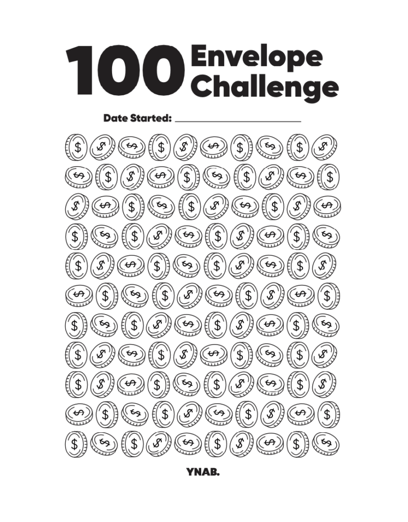Printable 100 Envelope Challenge Chart