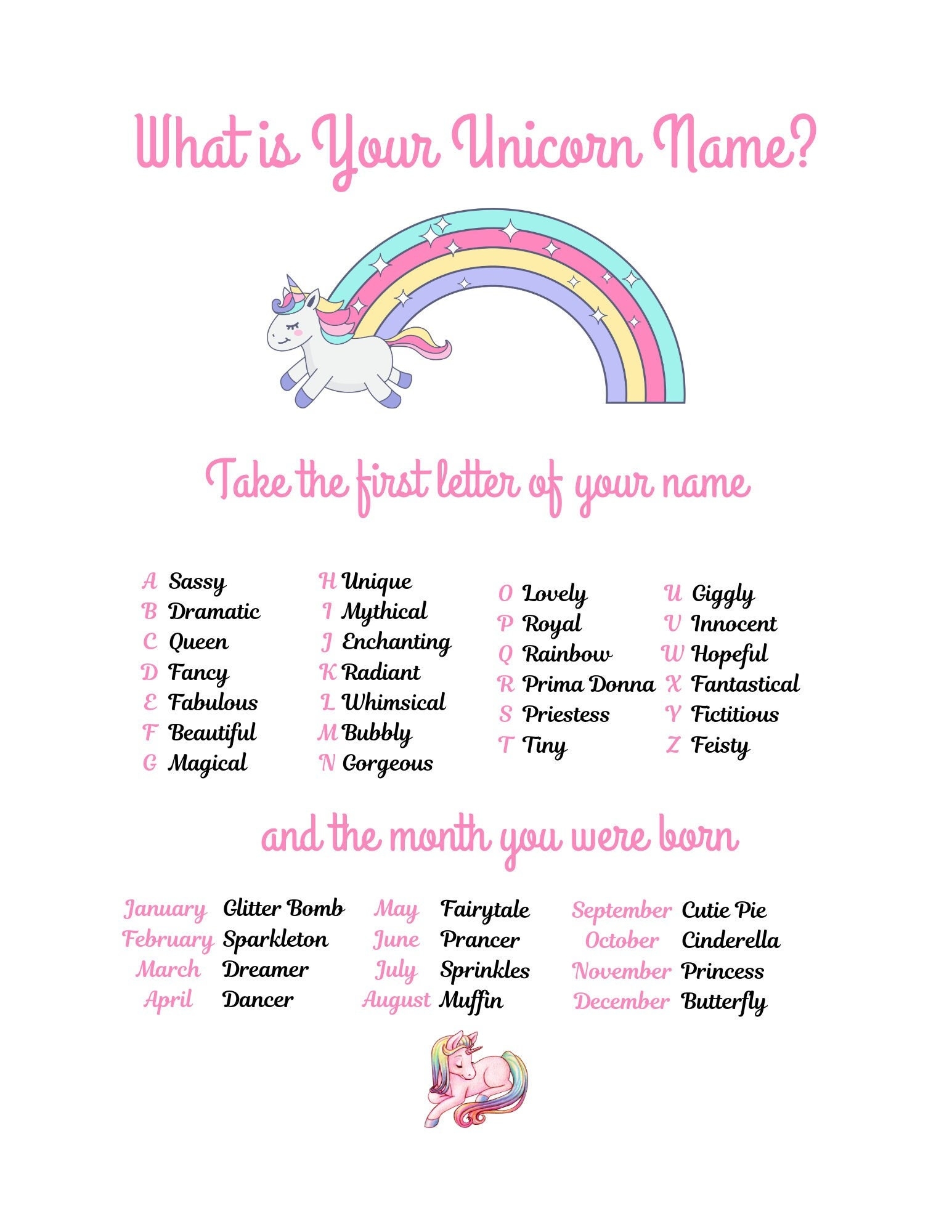 What Is Your Unicorn Name Game Printable Digital Download Etsy