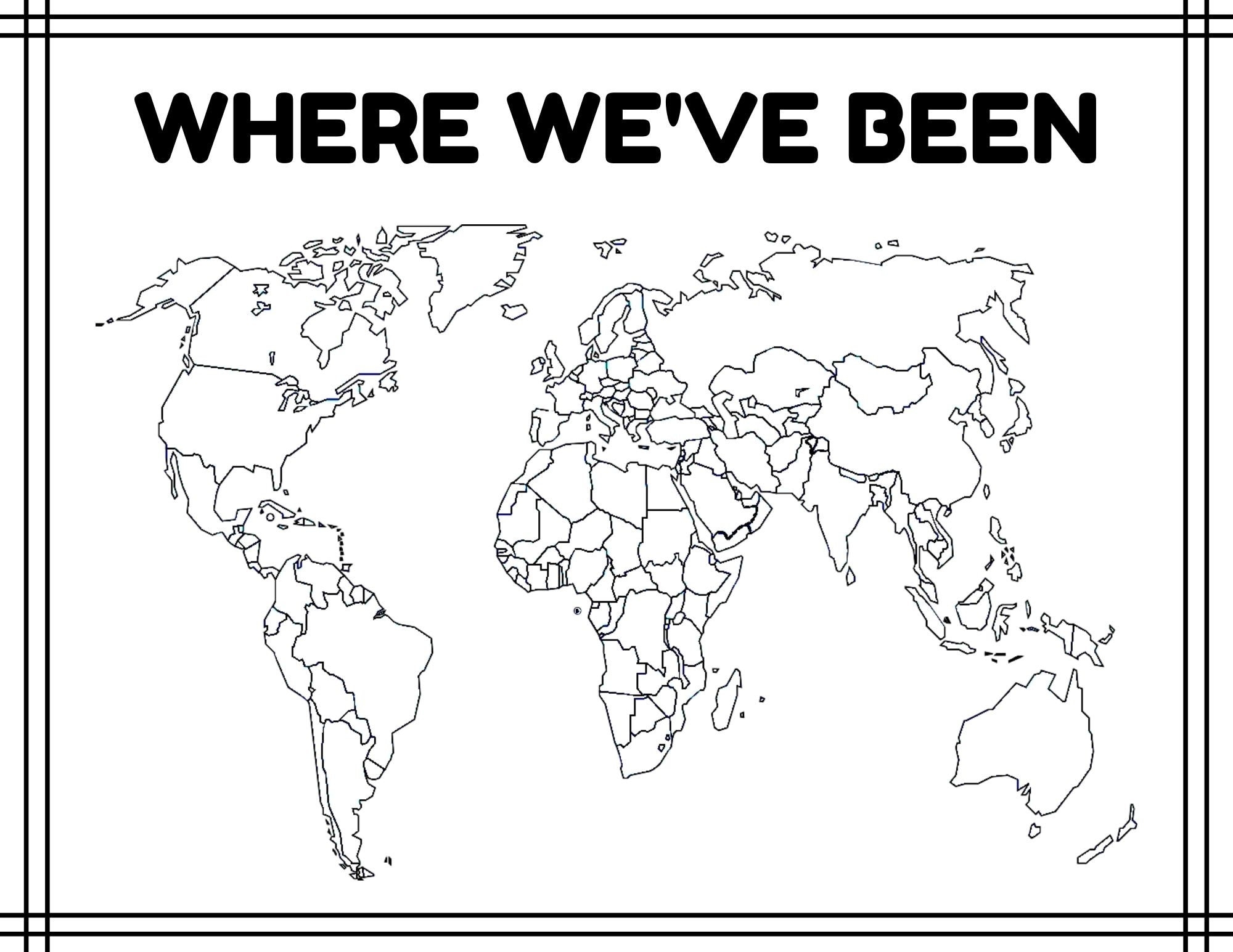 Where I ve Been A Blank Map Of The World outline Colorable Maps Printable Digital Print Coloring Sheets plus Where We ve Been Etsy