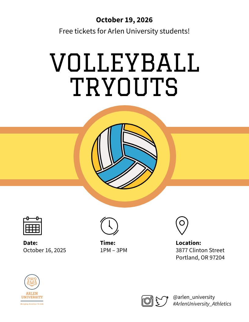 White And Yellow Volleyball Tryout Template Venngage