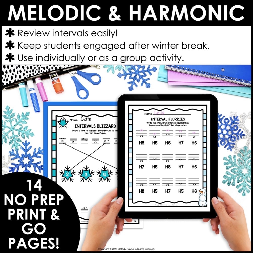 Winter Intervals Music Worksheets Melodic Harmonic 2nds Octaves Activities Melody Payne Music For A Lifetime