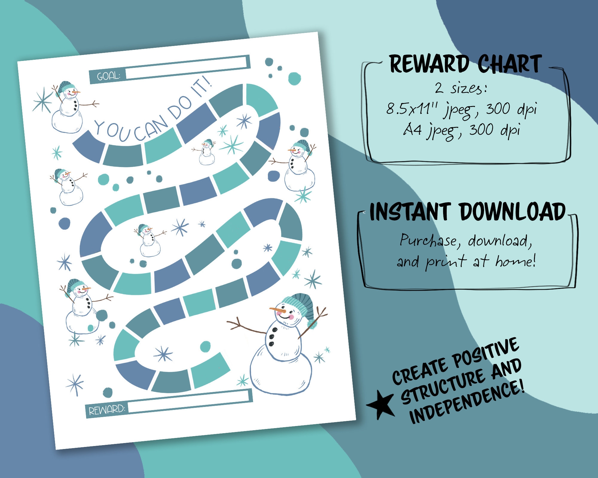 Winter Snowman Reward Chart For Kids instant Download Etsy