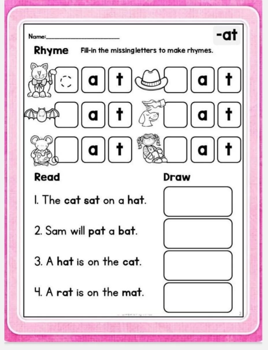 At Word Family Worksheets Free Printable At Word Family Worksheets Free Printable