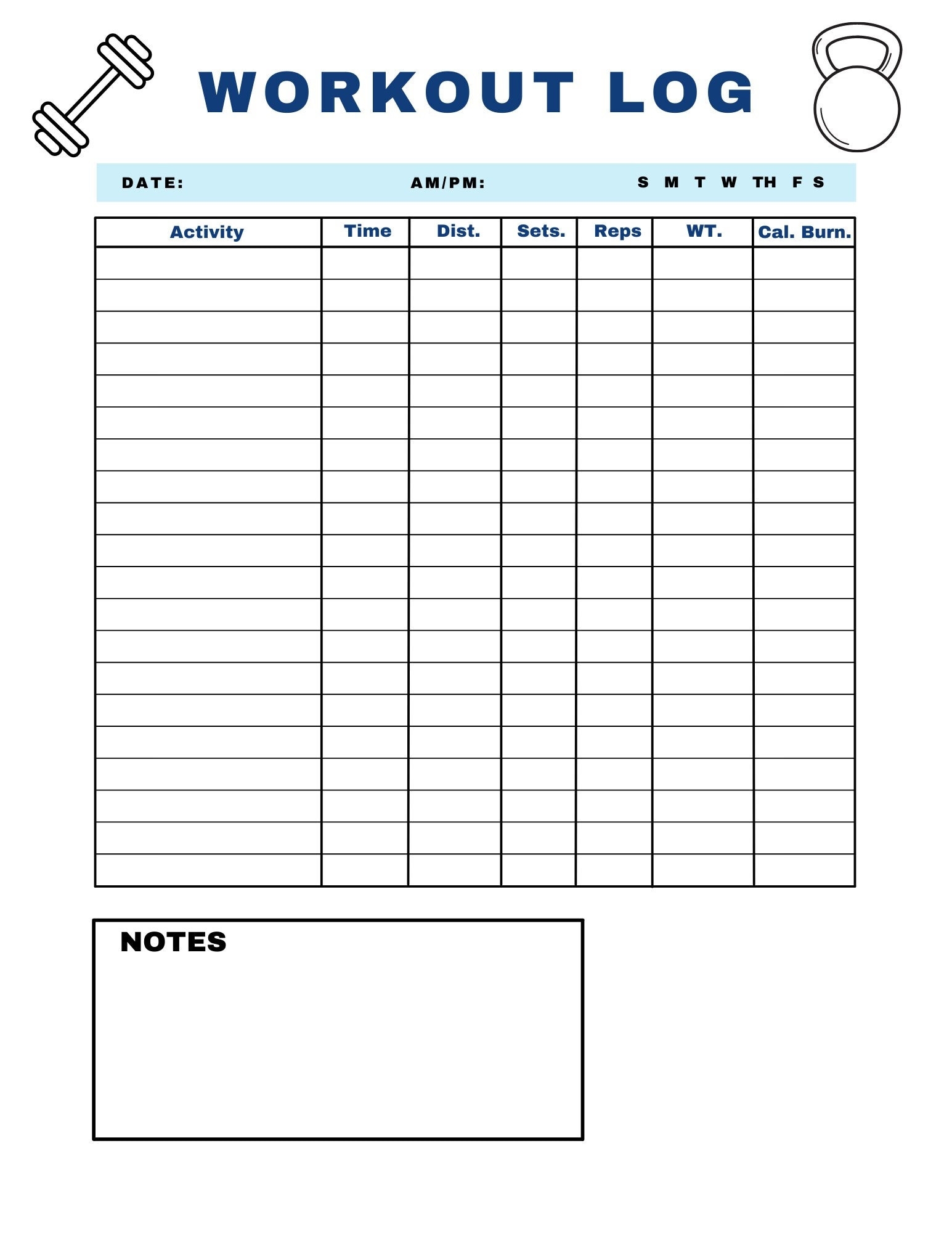 Workout Log Exercise Log Fitness Tracker Weightloss Health Printable Workout Fitness Tracker Easy To Use Exercise Weight Train Worksheets Library