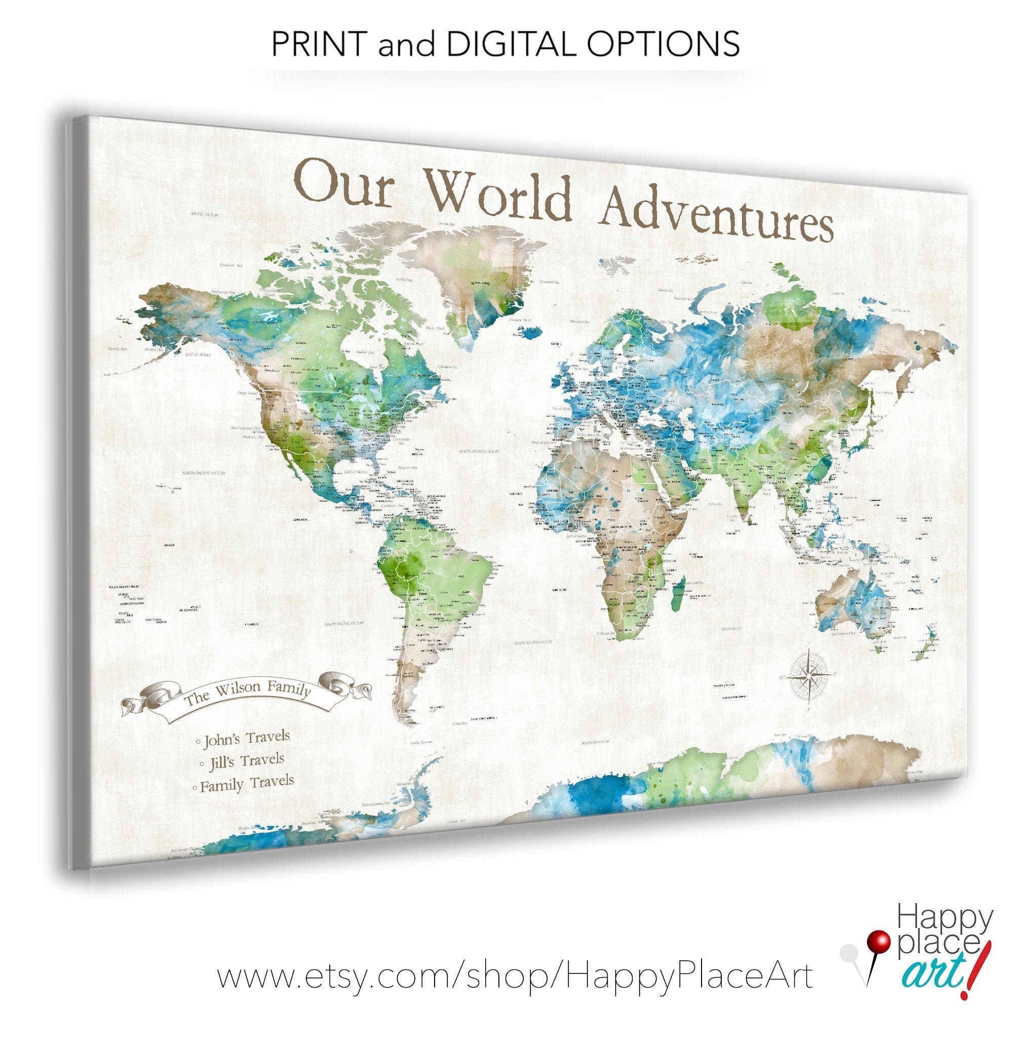 World Map With Pins Personalized World Map With Push Pins Customizable Travel Map Canvas For Wall Decor Adventure Tracking Travel Tracking