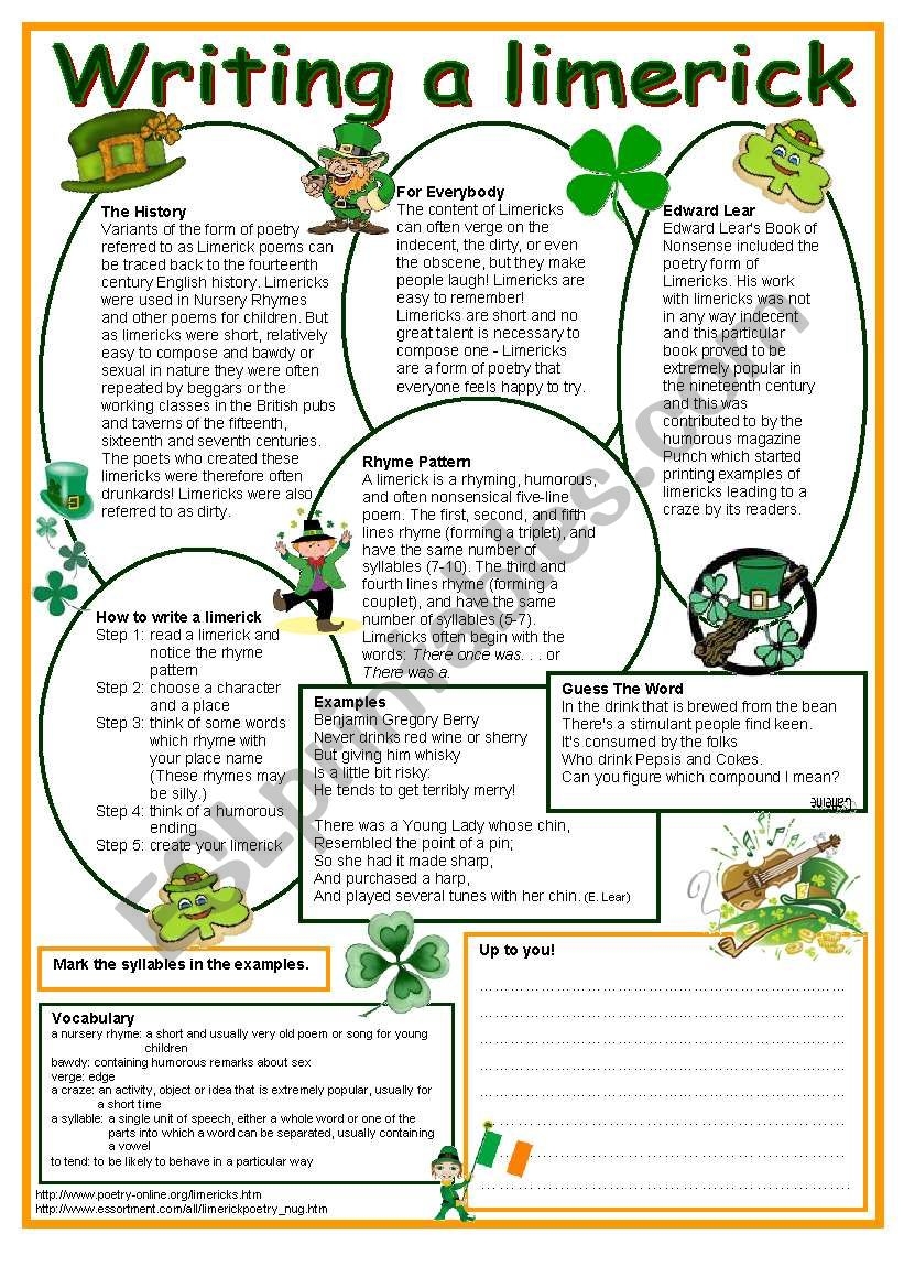 Writing A Limerick ESL Worksheet By Sea Camel Writing A Limerick ESL Worksheet By Sea Camel