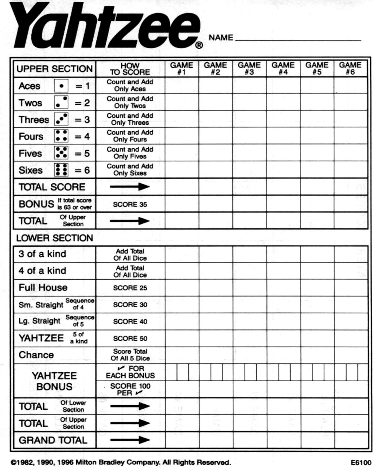 Yahtzee Score Card Download Print Free Yahtzee Score Sheets