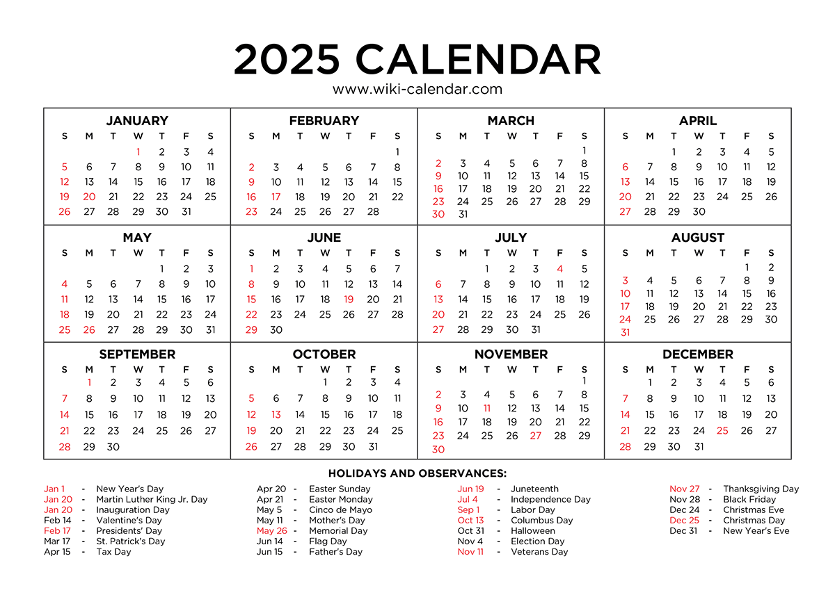 Year 2025 Calendar Printable With Holidays Wiki Calendar Year 2025 Calendar Printable With Holidays Wiki Calendar