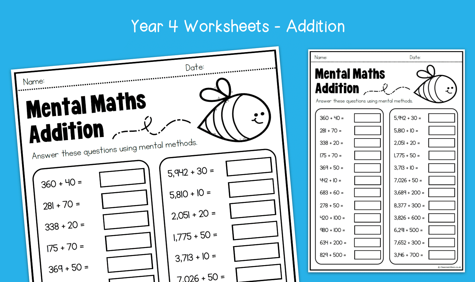 Year 4 Mental Maths Addition Worksheets KS2 Addition Primary Maths
