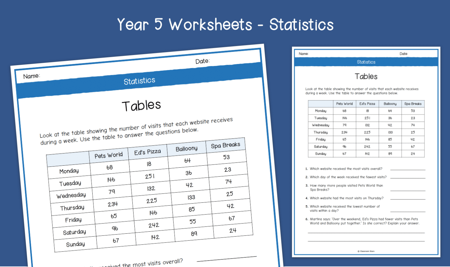Year 5 Tables Statistics Worksheets KS2 Statistics U0026 Data Primary Maths