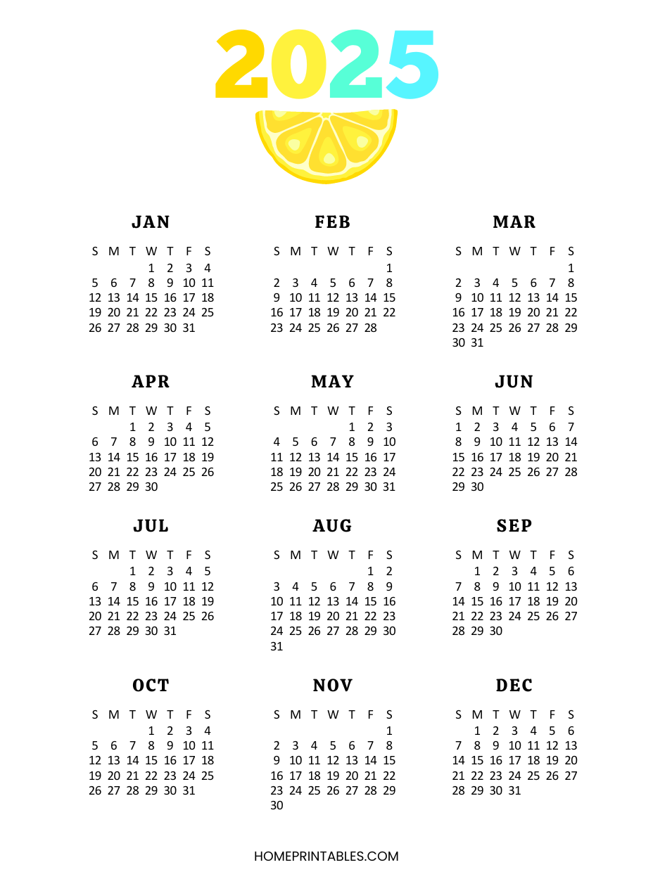 Yearly Calendar 2025 On One Page 40 Best Free Templates