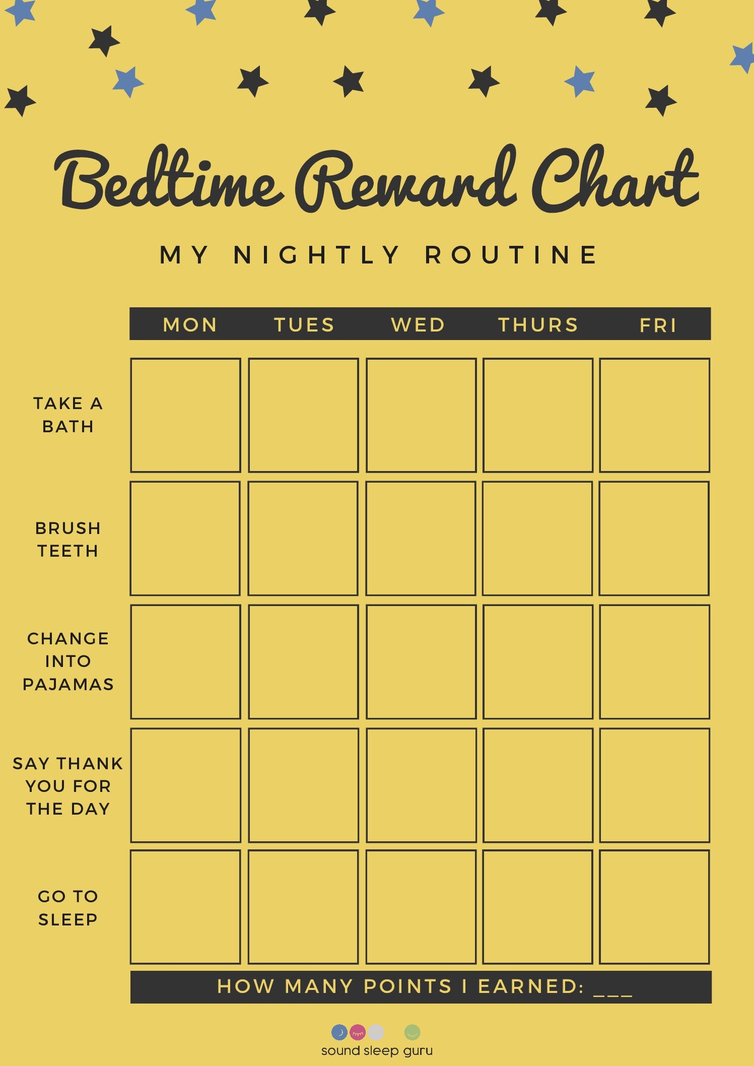 Yellow Stars Bedtime Reward Chart Yellow Stars Bedtime Reward Chart Sound Sleep Guru