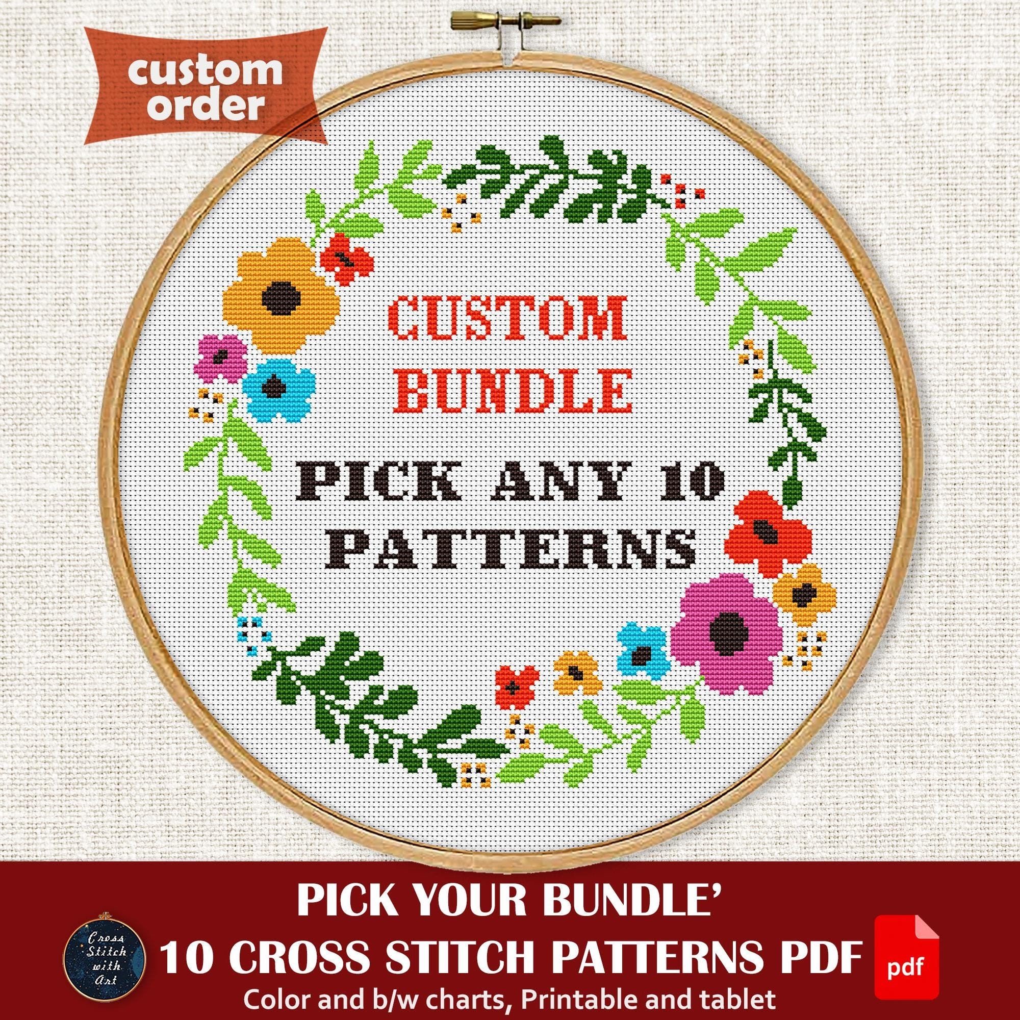 Your Custom Bundle Pick 10 Cross Stitch Patterns PDF Custom Order Bundle Counted Cross Stitch Chart Etsy
