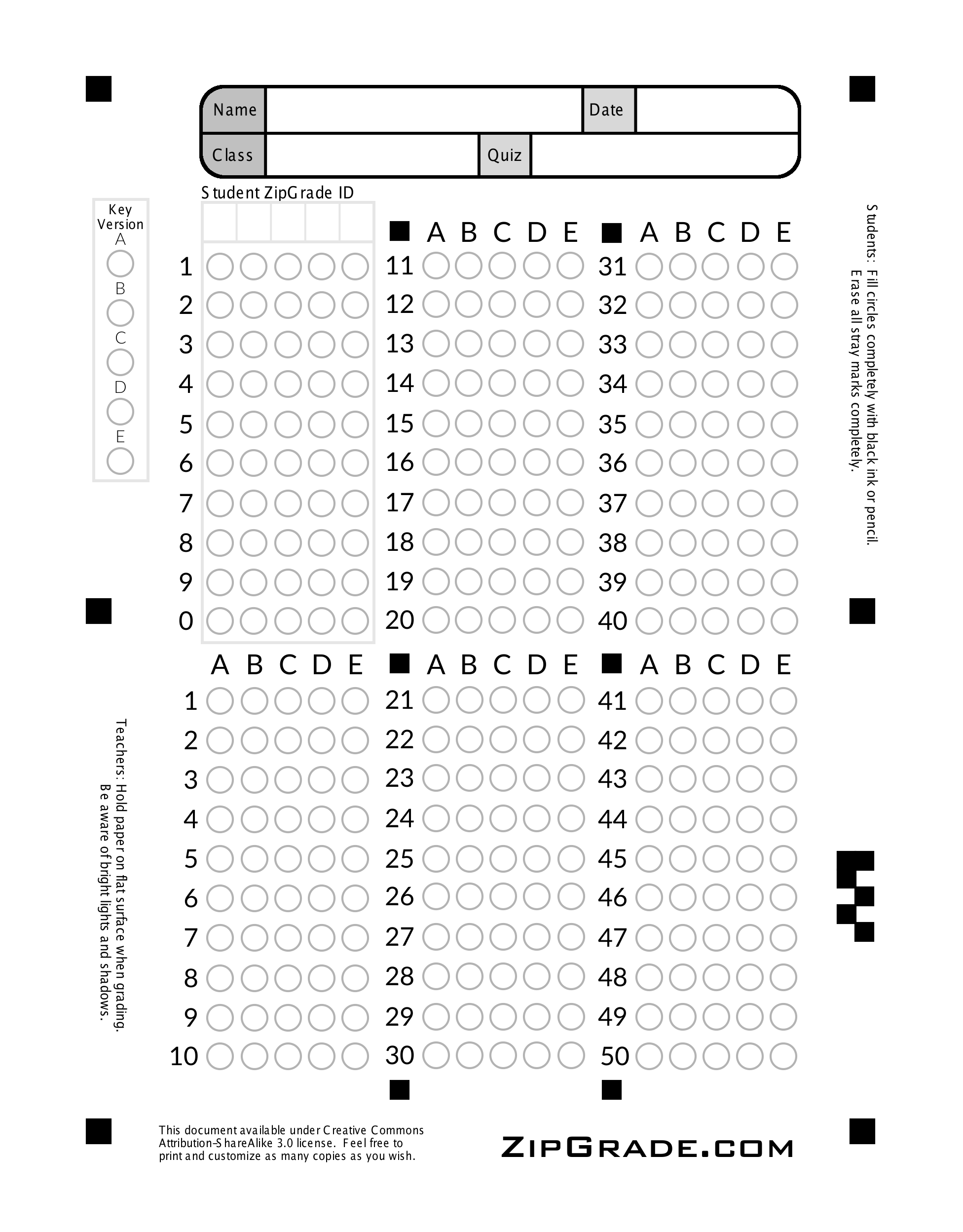 Free Printable Scantron Bubble Sheet